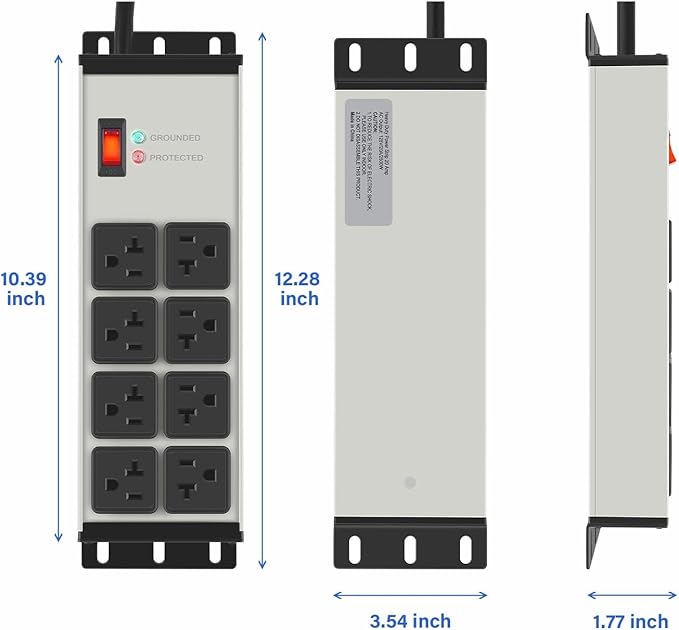 CCCEI Heavy Duty Power Strip Surge Protector 20 AMP, 8 Outlets 12 Gauge - Image 7