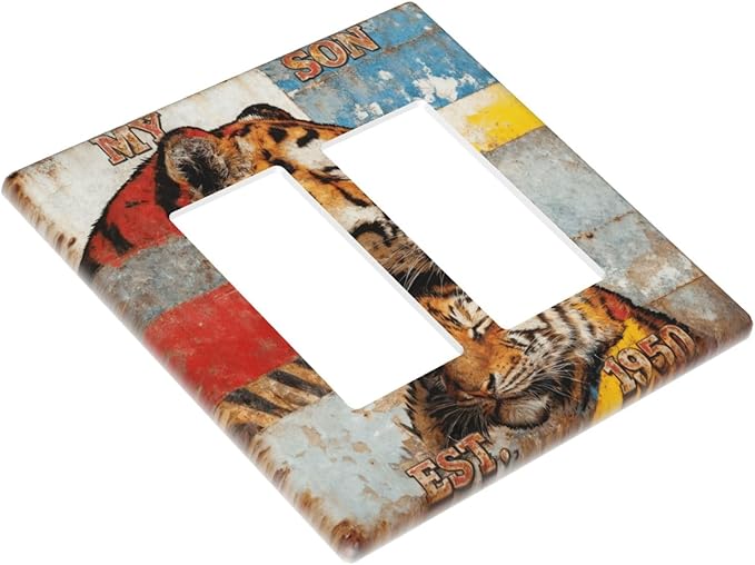 Bvtewkhz Tiger Vintage 2 Gang Double Rocker Decorative Outlet Covers Light - Image 3