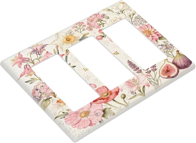 Bvtewkhz Floral Plant Watercolor Flowers 3 Gang Triple Rocker Decorative Outlet - Image 3