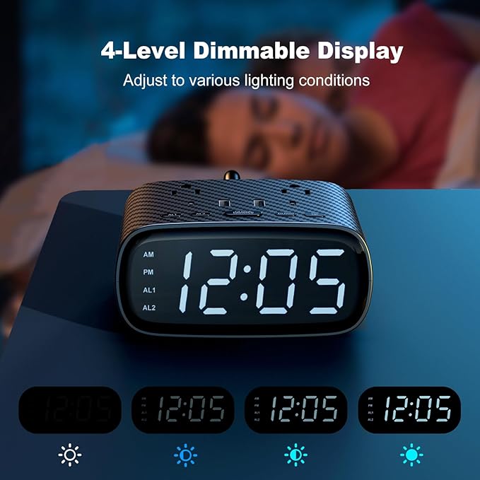 Sussex Alarm Clock with 2 USB-C, 2 USB-A Chargers Power Strip 2 Outlets - Image 5