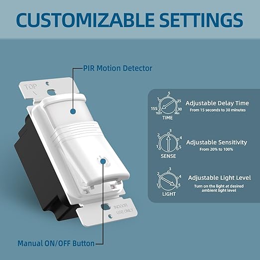 ECOELER Motion Sensor Light Switch, No Neutral Wire, PIR Infrared Motion - Image 3