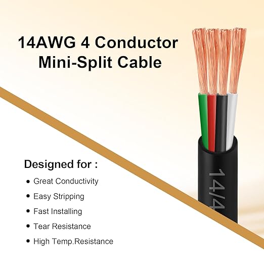 MOOKEERF 14/4 AWG Mini-Split Cable - 10FT 14 AWG 4 Conductor Control Cable 300V - Image 4
