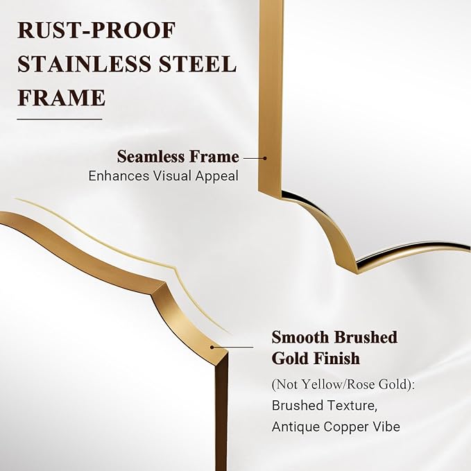 ANDY STAR Bathroom Mirror, 28x36 Inch Brushed Gold Vanity Mirror, Stainless - Image 4