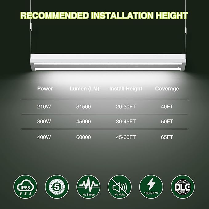 YXL LED Linear High Bay Shop Light 210W, Larger Central Lighting Area, - Image 8