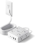 10Ft Extension Cord with Multiple Outlets, Flat Plug Surge Protector Power by SUPERDANNY