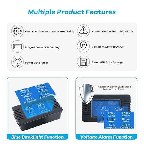 AC 80-260V 100A Multi-Function Power Monitor LCD Digital Display Voltage - Image 2