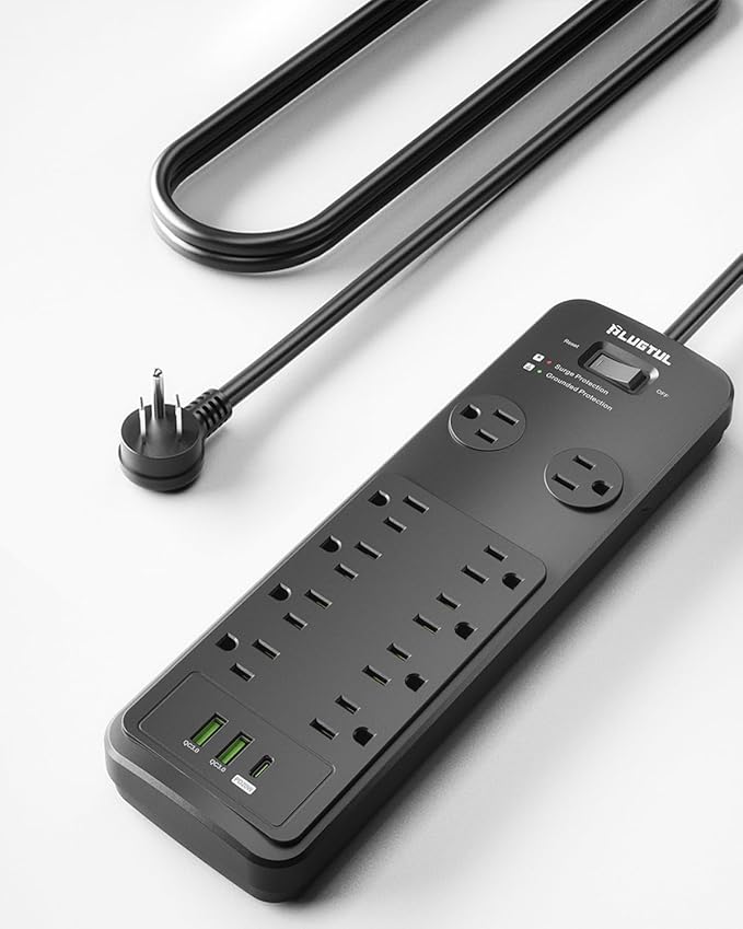 Surge Protector Power Strip 15FT, PLUGTUL Surge Protector by PLUGTUL