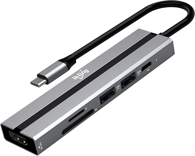 ikling USB c Hub, 6-in-1 with 4K HDMI, 60W PD, 2 USB-A Data Ports and SD/TF by Unknown
