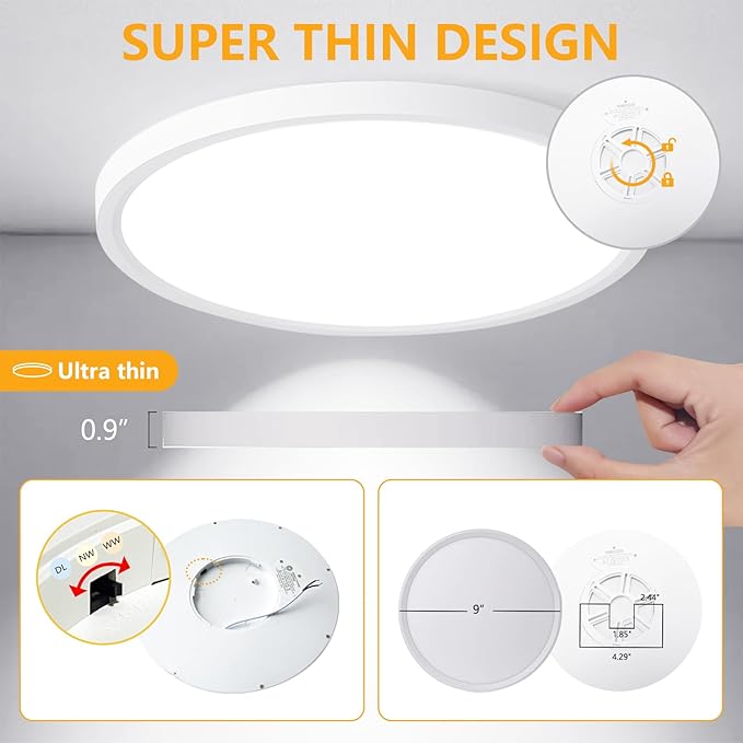 RLEDPZTX Led Flush Mount Ceiling Light, 9 Inch 18w 1860lm, 3000k/4000k/6000k - Image 5