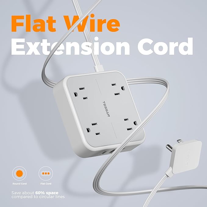 Surge Protector Flat Extension Cord 15Ft, TESSAN Flat Plug Power Strip - Image 7