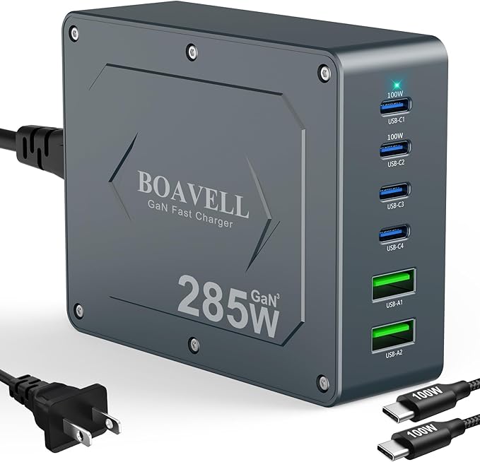 USB C Charger Block, 285W 6-Port GaN Fast Charging Station Hub by BOAVELL