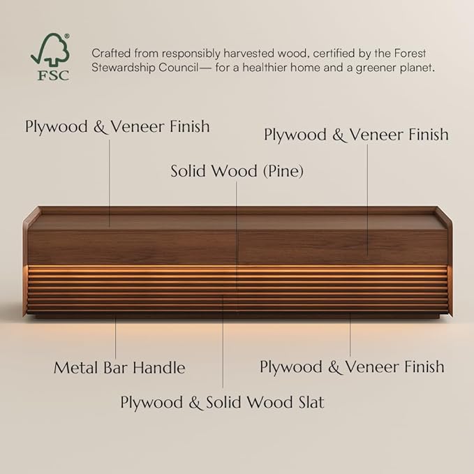 POVISON Fully-Assembled Mid Century Modern TV Stand, 78.74" Wood Media Console - Image 5