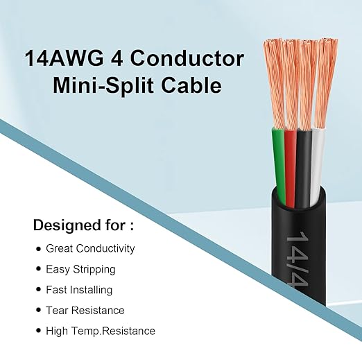 MOOKEERF 14/4 AWG Mini-Split Cable - 150FT 14 AWG 4 Conductor Control Cable - Image 4