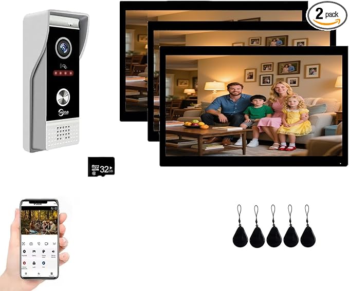 Video Doorbell Intercom System, 10 Inches Touch Screen Video Doorbell Door by ANJIELOSMART