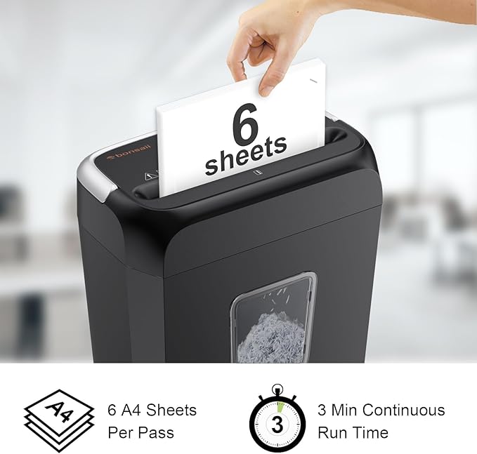 Bonsaii Shredders for Home Use, 3.4 Gal Wastebasket, 6-Sheet Cross-Cut Credit - Image 2