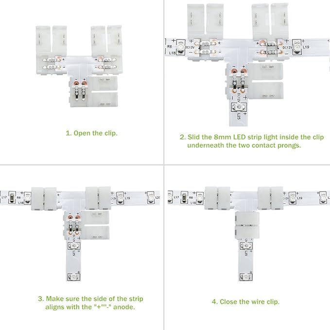 LightingWill 10pcs/Pack T Shape Solderless Snap Down 2Pin Conductor LED Strip - Image 7