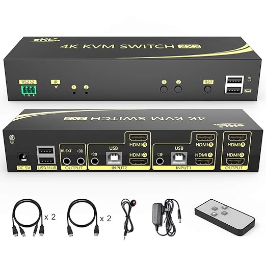 eKL HDMI KVM Switch 2 in 2 Out Dual Monitor Extended Display 4K@60Hz 4:4:4 by EKL