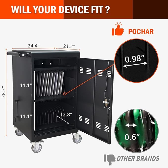 Aokleo 32 Devices Laptop Charging Cart, Tablet Storage Carts - Image 9