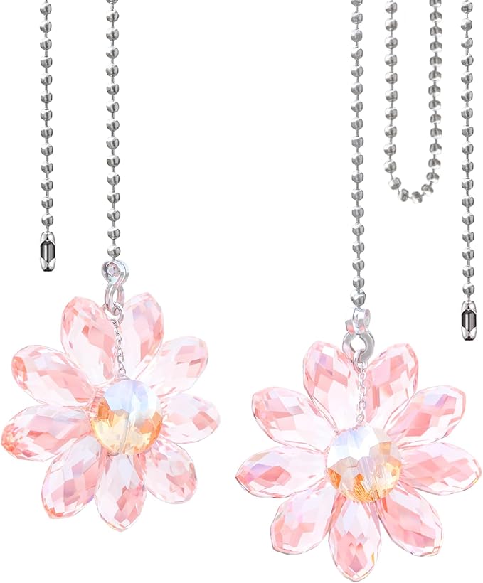 LEFERS Ceiling Fan Pull Chain, 2 Pieces 1.8" Crystal Glass Flower Pendants by L%C3%88FERS