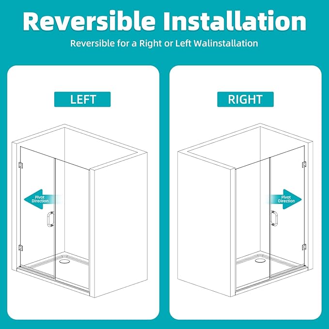 Pivot Swing Shower Door, Adjustable Width 48" W x 74" H Semi-Frameless Shower - Image 4