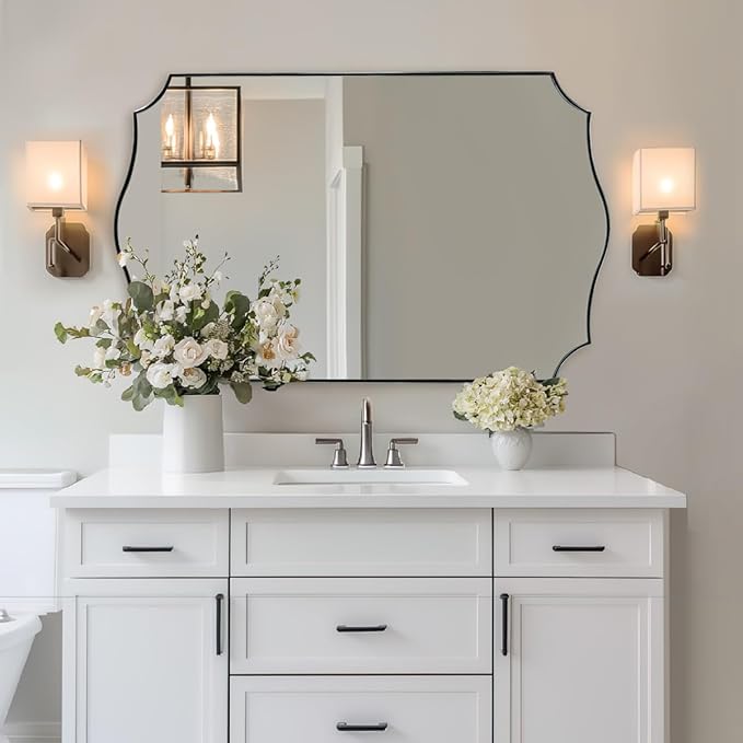 ANDY STAR Chrome Bathroom Mirror, 24x40 Inch Polished Silver Scalloped Mirror - Image 3