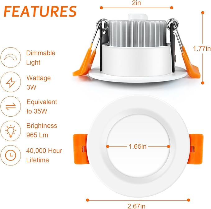 inShareplus 2 Inch LED Recessed Lighting, Downlight Dimmable 3W, 3000K Warm - Image 2