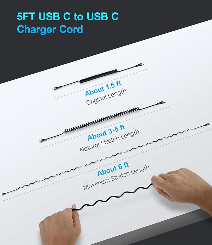 USB C to C Cable for Car 3FT&5FT, Coiled USB C Fast Charging Cable for iPhone - Image 6