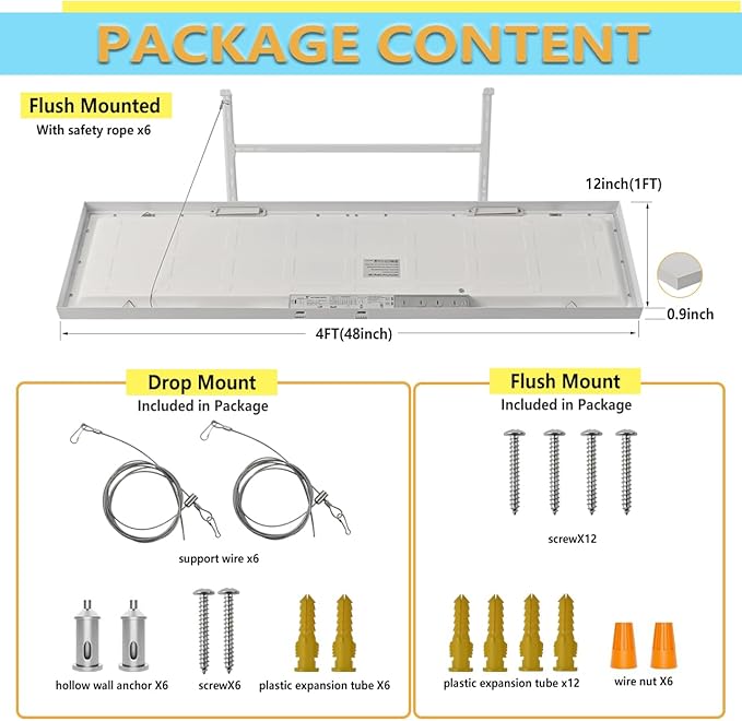 HOLDWILL 1X4 FT Led Flat Panel Light, 6 Pack 5CCT 3K/4K/4.5K/5.2K/6K Surface - Image 5