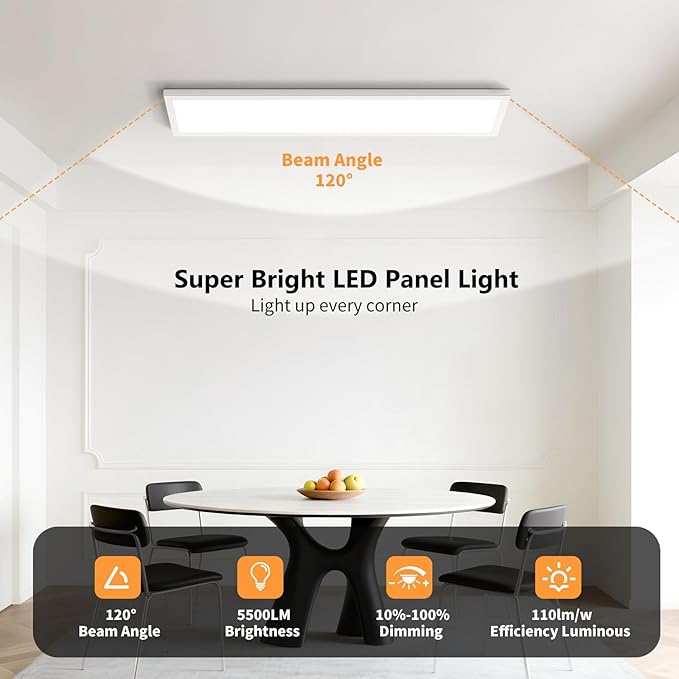 AIKVSXER 6 Pack 1x4 LED Flat Panel Light, 50W 5500LM Surface Mount Ceiling - Image 2