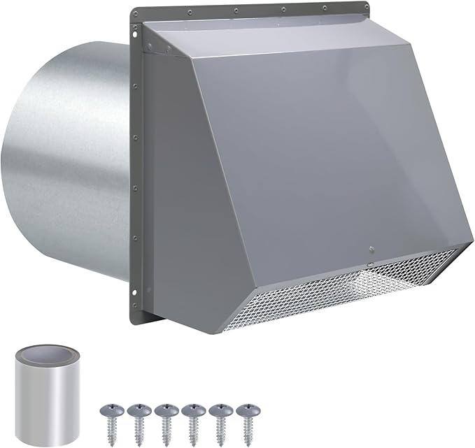6 Inch Hooded Wall Vent with Screen and Damper, 6 Inch Exhaust Vent Cover Cap by JYINCPED