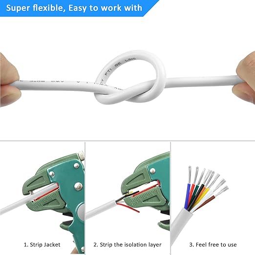 16 Gauge 8 Conductor Electrical Wire, 16.4FT White Stranded Low Voltage 16/8 - Image 6