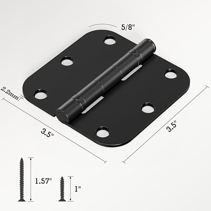 18 Pack Ball Bearing Round Matte Black Door Hinges 3.5 Inch 5/8" Radius Anti - Image 6