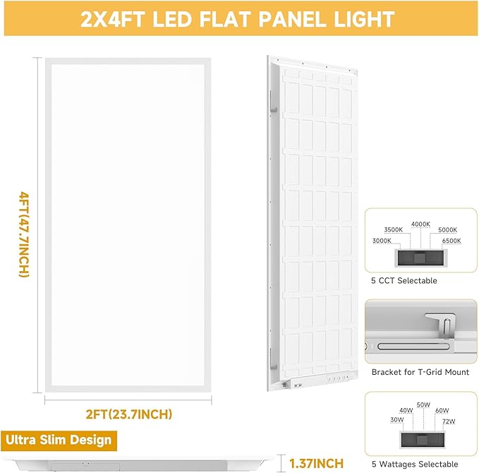 4 Pack 2x4 LED Flat Panel Light Drop Ceiling Office Fixture, Surface Mount Drop - Image 8