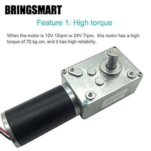 BRINGSMART 12V 27rpm DC Worm Gear Motor 50kg.cm Self-Locking Engine Reversed - Image 3