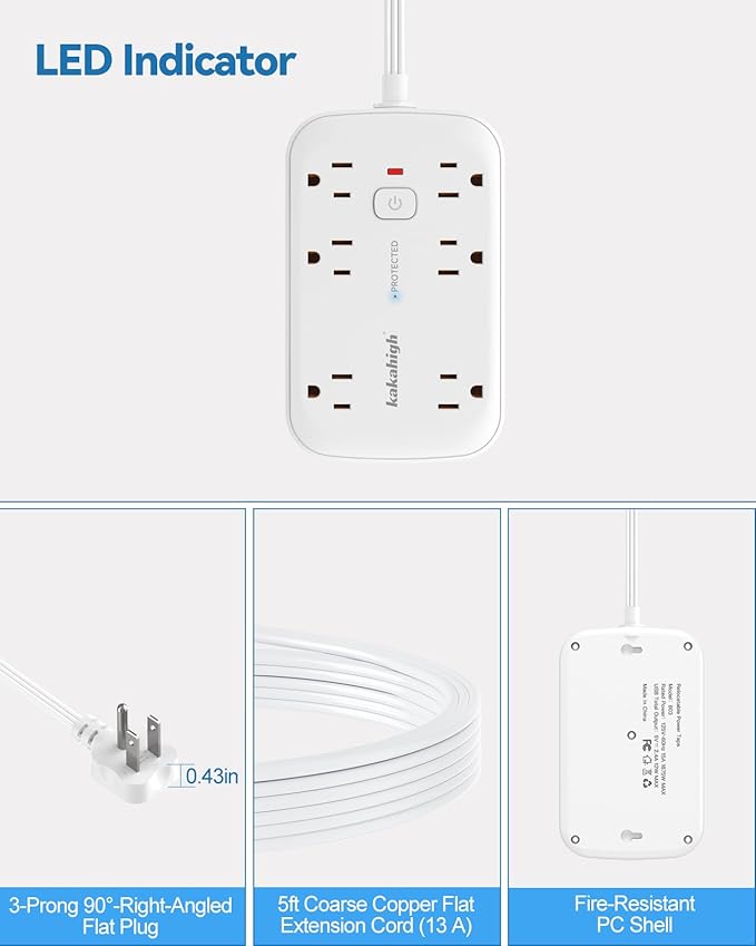 Extension Cord with Outlet Cover & Multi USB- 5 FT, Ultra Thin Outlet Concealer - Image 6