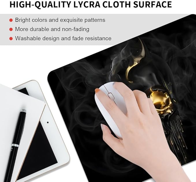 Gold Black Skull Square Mouse pad, Waterproof, Anti Slip Rubber Base, Computer - Image 4