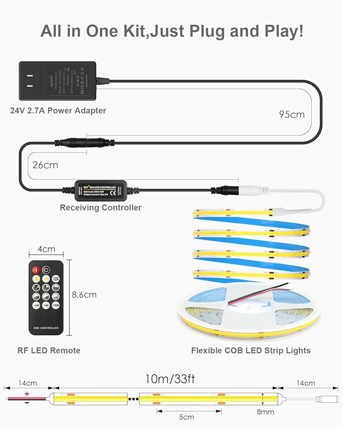 ALITOVE 32.8ft COB Led Strip Light White 6500K Super Bright 24V LED Strip Lights - Image 4
