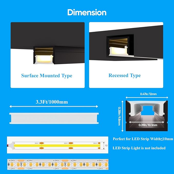 Besseto 10 Pack 1M/3.3Ft LED Aluminum Channel - Image 5