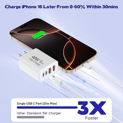 2Pack iPhone 17 16 15 Pro Max Fast Charging Block, 6FT USB C to C Woven Cable - Image 2