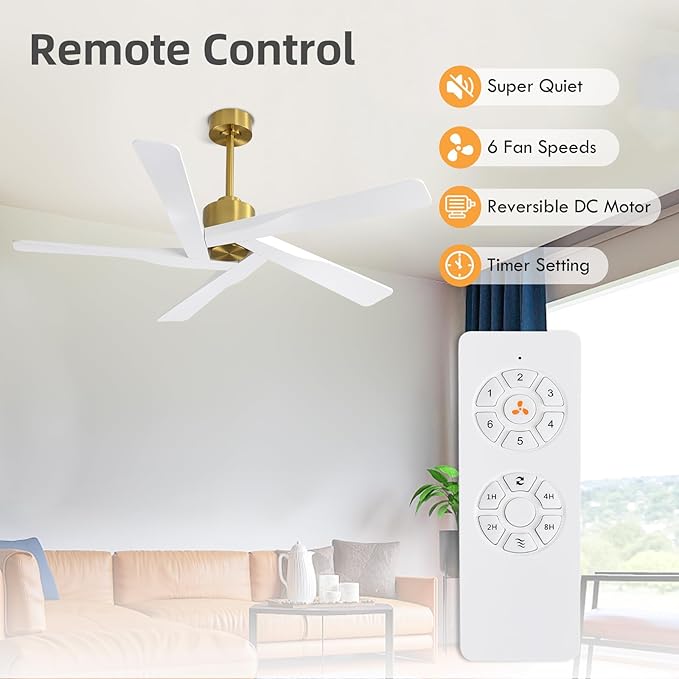 WINGBO 64" ABS DC Ceiling Fan No Light, 5 Blade ABS Plastic Ceiling Fan - Image 2