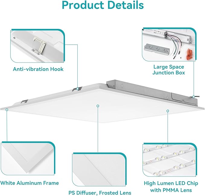 VocgoUU 2x2 LED Flat Panel Light, 4 Pack, Selectable 30W/40W/50W, - Image 6