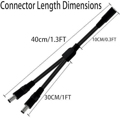 1.3FT 5.5mmx2.5mm 14AWG 12V/24V DC Power Splitter 1Female to 2Male High Power - Image 2