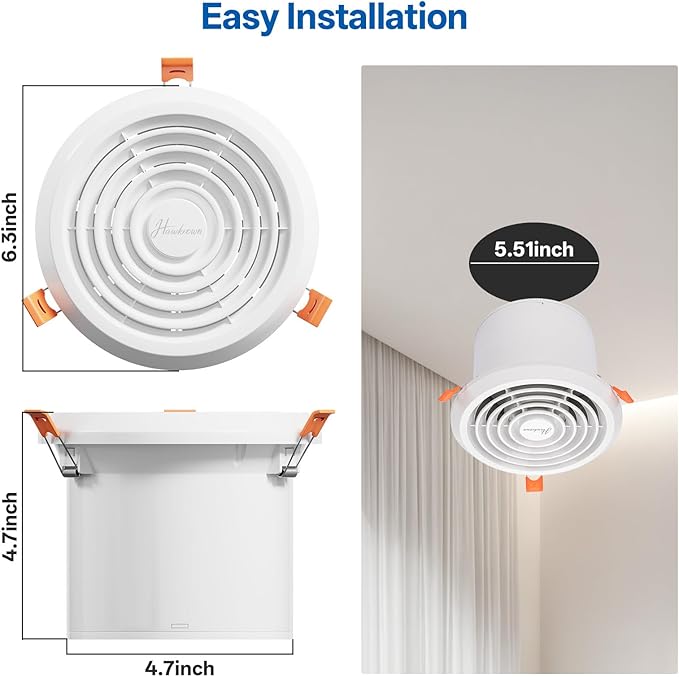 Hawkrown 4inch Exhaust Fan, 110 CFM Wall Mounted Vent Fan, 1.0 Sone Quiet - Image 4
