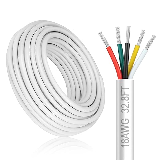 18 Gauge 5 Conductor Electrical Wire, 32.8FT White Stranded Low Voltage 18/5 by DEKIEVALE