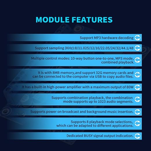 Voice Playback Module with 1GB Card, 80W Low Lever Trigger DC 9-24V CH358D Chip - Image 5