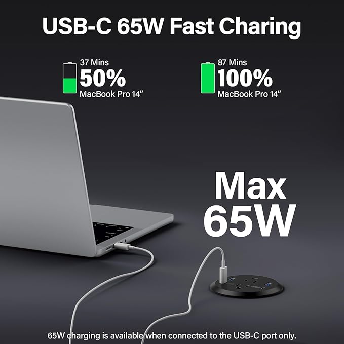 3 inch Desktop Power Grommet USB C, 65W Fast Charging Station, Furniture - Image 2