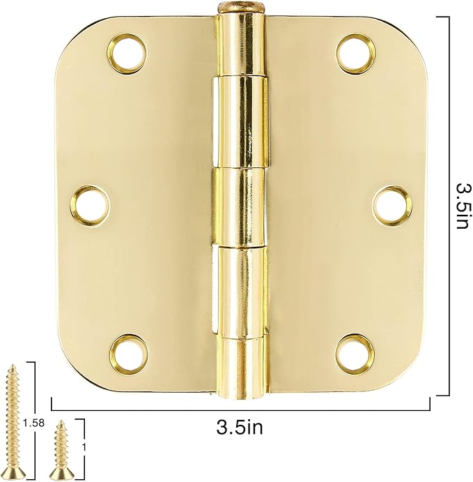 12 Pack Interior Door Hinges 3.5 inch X 3-1/2" 5/8 Radius, Polished Brass 3 ½" - Image 5