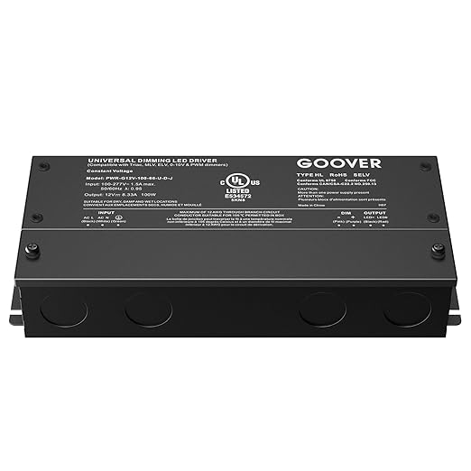 GOOVER 100W Dimmable LED Driver, 12V Triac Dimmable Power Supply, AC to DC - Image 7