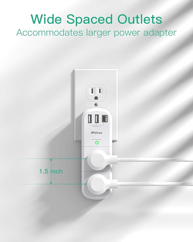 Outlet Extender with Rotating Plug, Mifaso Surge Protector 6 AC Multi Plug Wall - Image 5