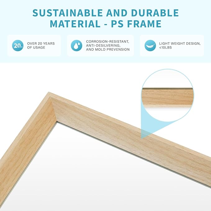 Oak Wood Effect Framed Wall Mirror, 30x36 Rectangle Mirror, 1/8" - Image 5